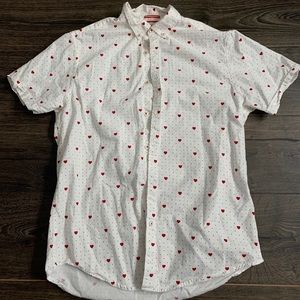 Heart Print White Button-Up